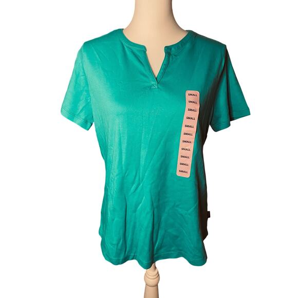 Eddie Bauer T-Shirt Women’s Short Sleeve V-Neck Soft Tee Size Small Turquoise - Picture 2 of 8